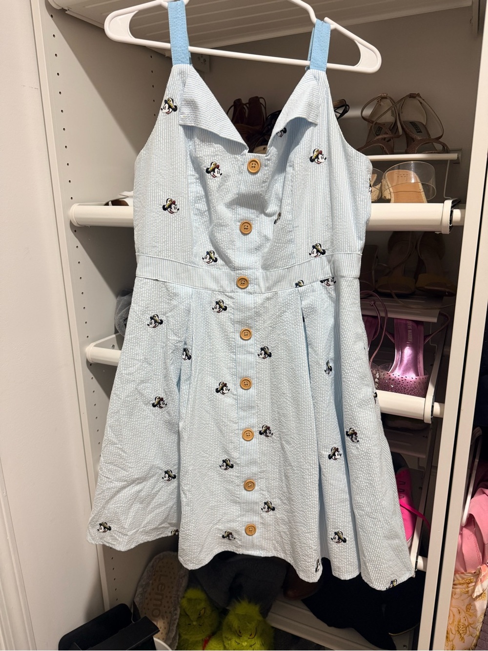 Disney Light Blue Button-Front Sundress with Minnie Embroideries
